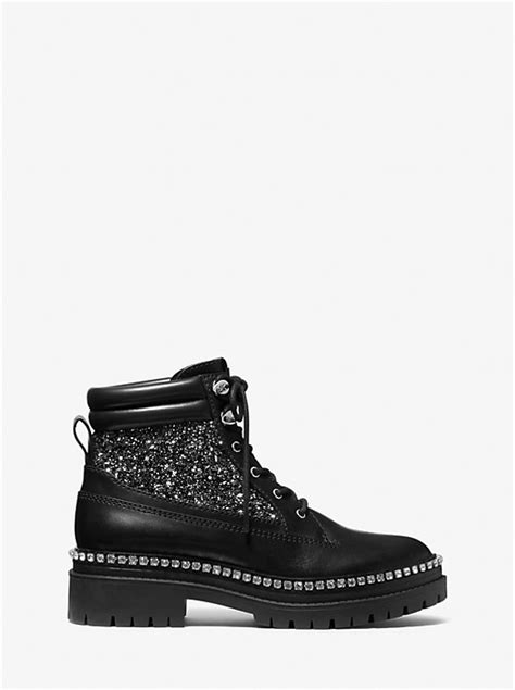 michael michael kors turner embellished leather and glitter boot